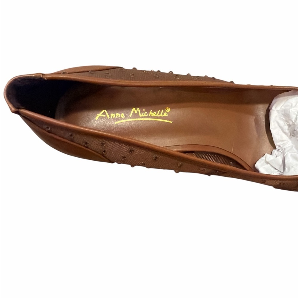 Anne Michelle Mesh Heels Size 10 Brown Studded Detail Pointed Toe Slip On NEW - Picture 9 of 12